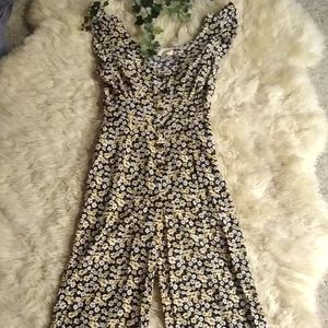 Yellow Floral Jumpsuit with ruffles and buttons